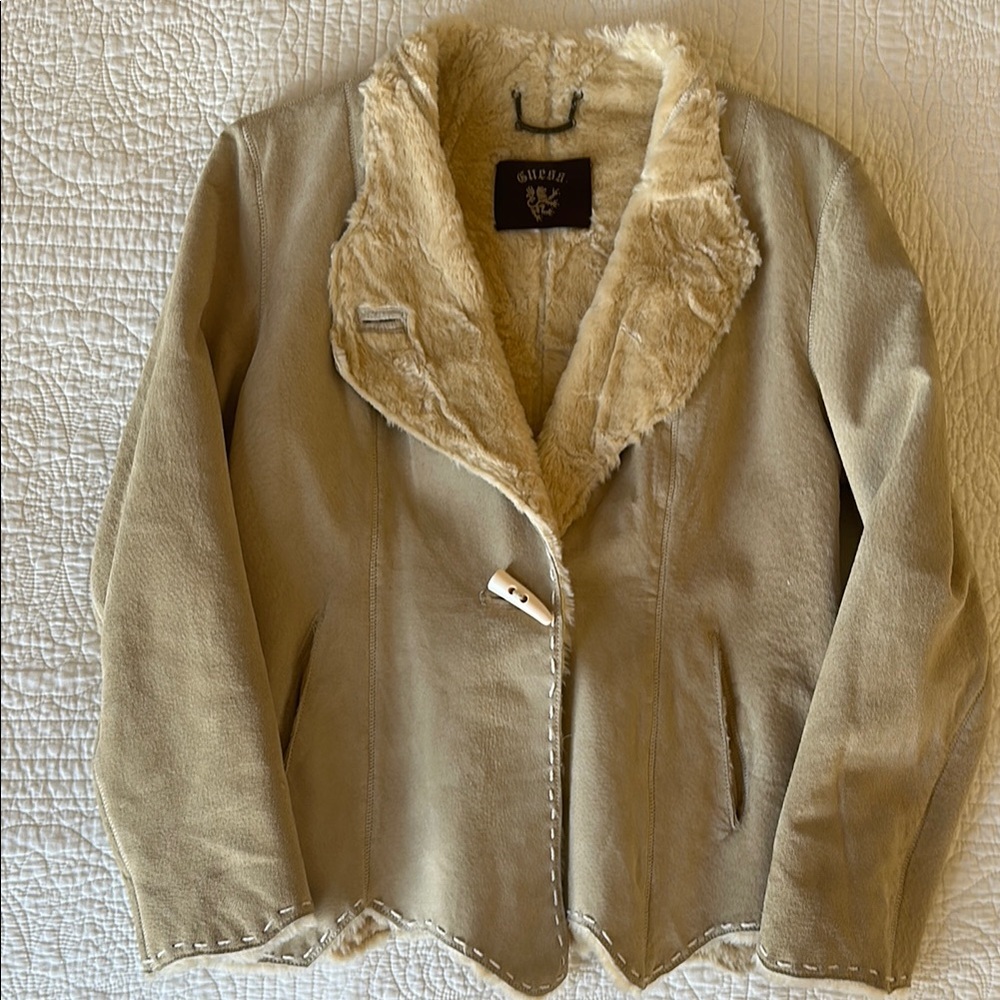 Guess Tan Suede Women's Jacket with Faux Fur Lining